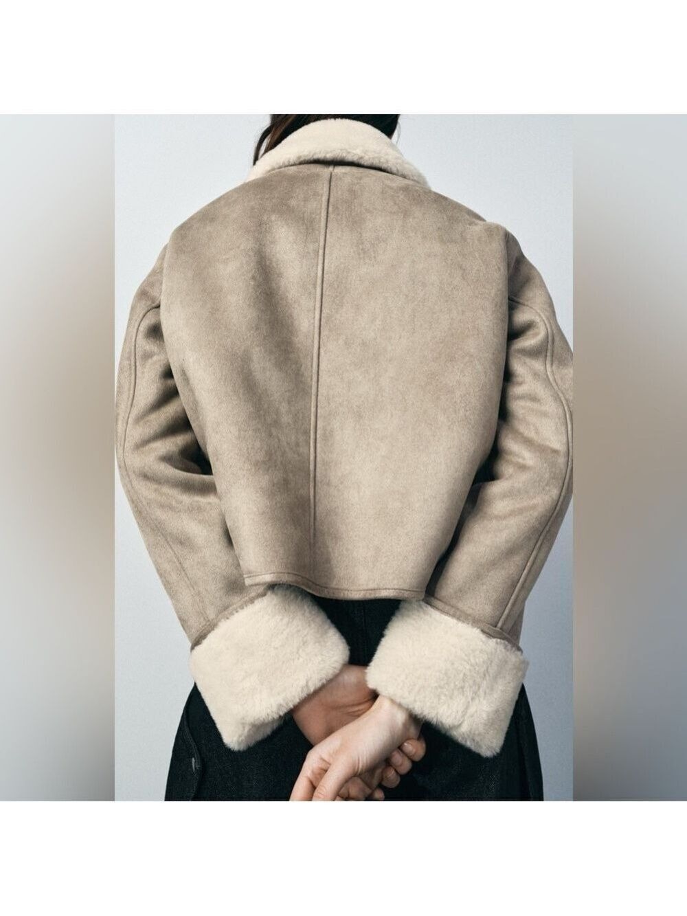 BRAND NEW ZARA ZW COLLECTION DOUBLE FACED FAUX SUEDE SHERPA JACKET TAUPE Large - Picture 3 of 16